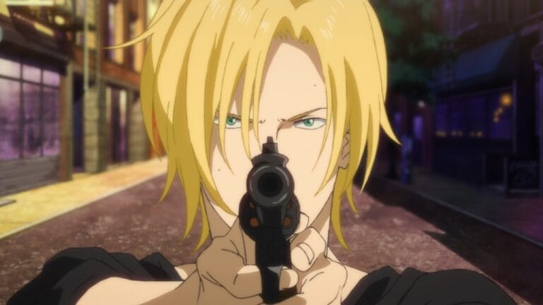 Ash Lynx points a gun at the camera in Banana Fish