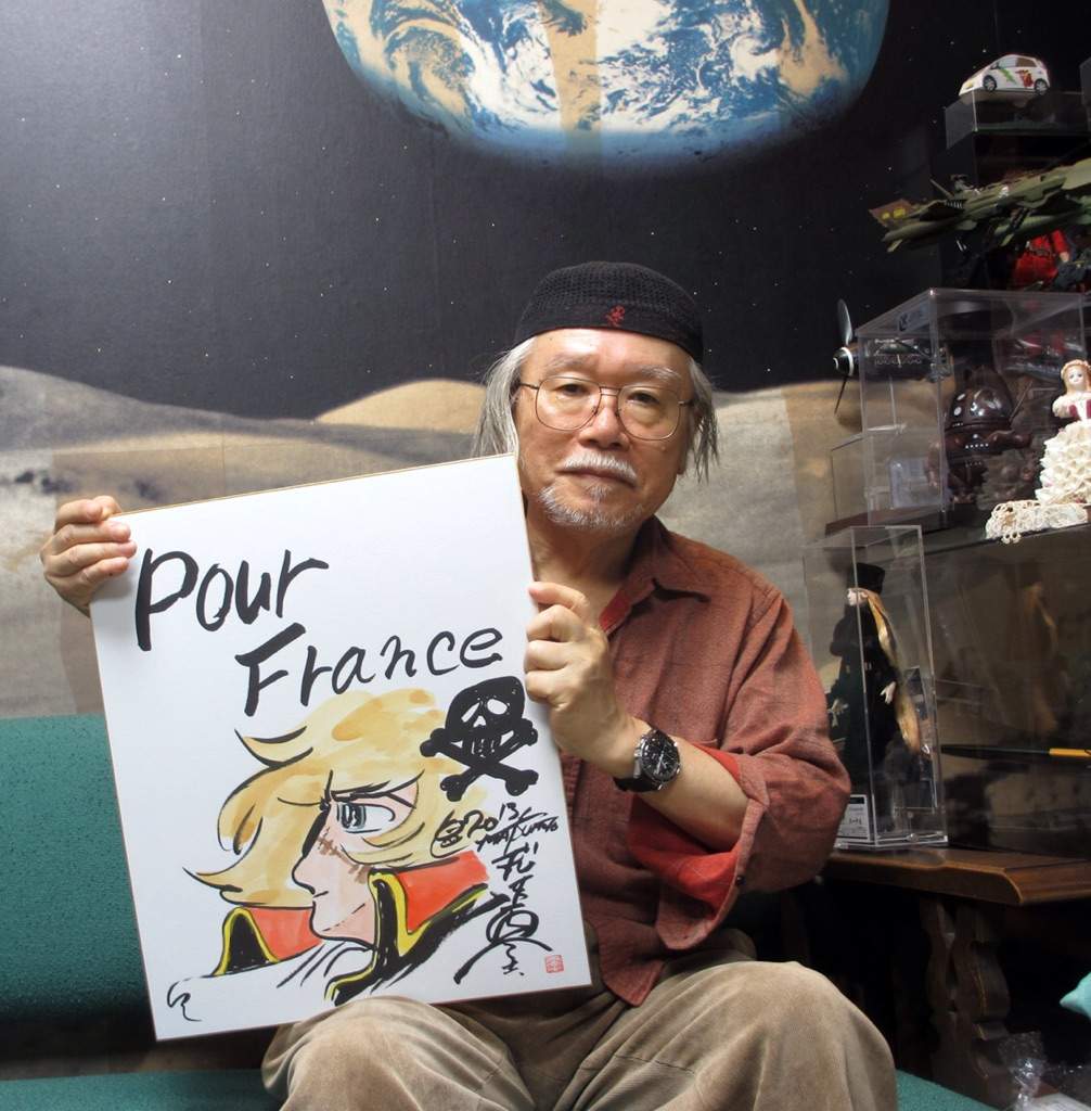 Leiji Matsumoto circa 2013 with Captain Harlock Illustration for France