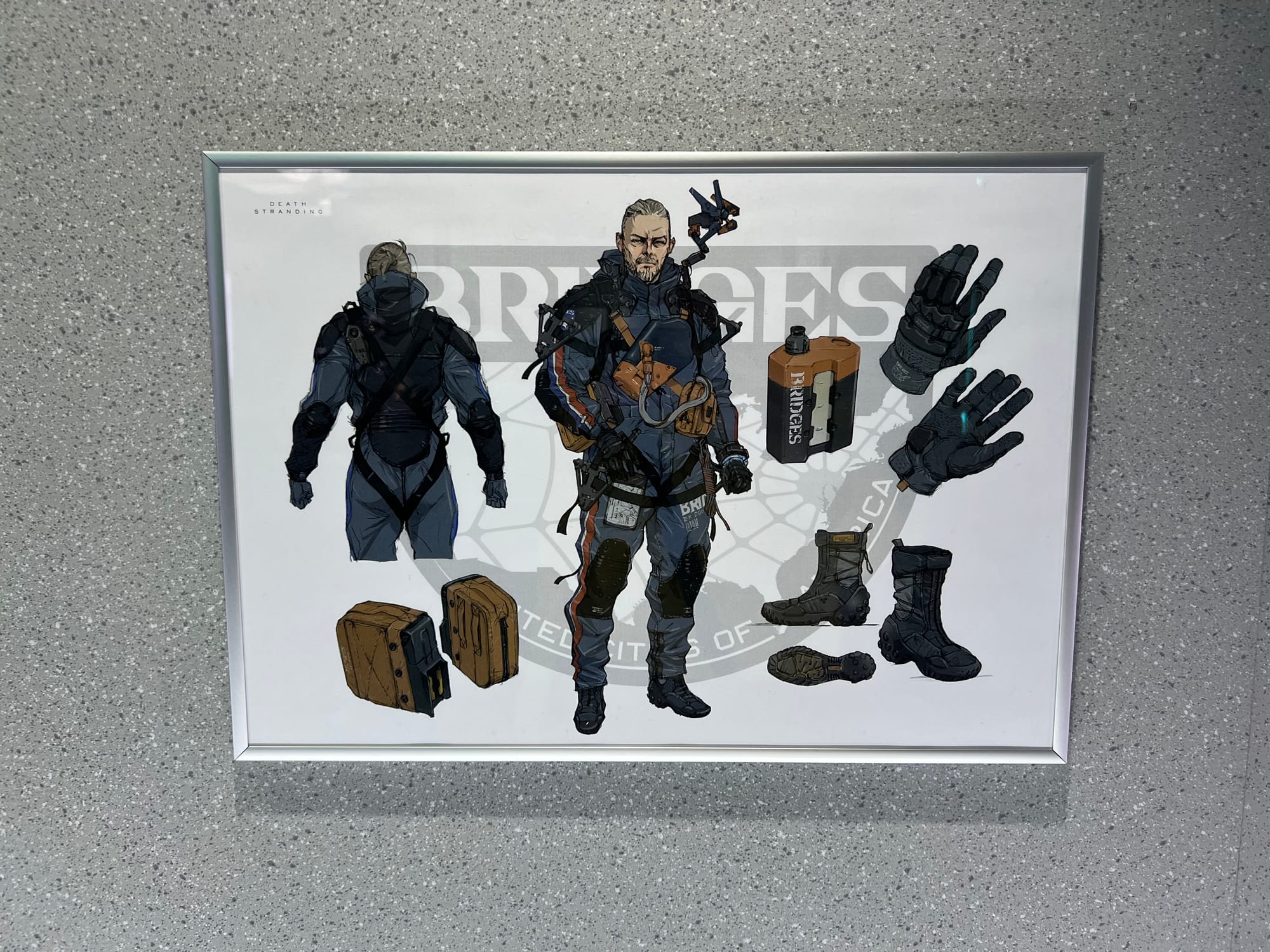 Sam Bridges concept art at the PARCO Death Stranding exhibition