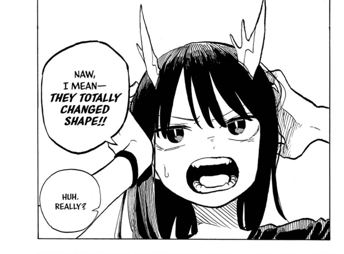 Ruri commenting on the different look to her horns in RuriDragon chapter 25