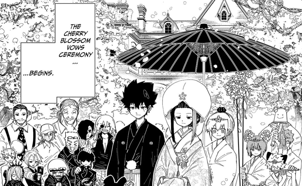 The cherry blossom vows ceremony in Mission: Yozakura Family chapter 256