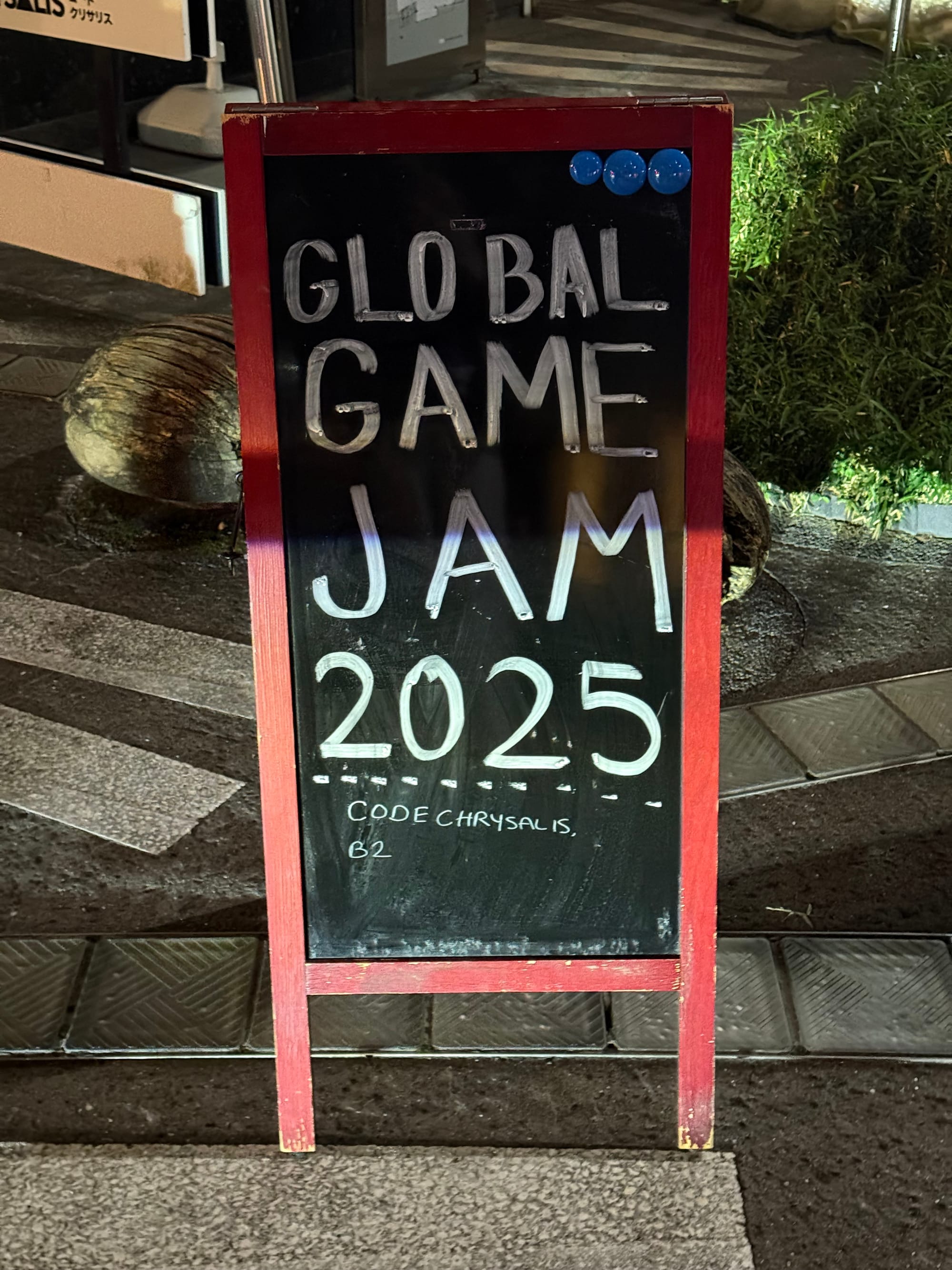 Global Game Jam 2025 sign at Code Chrysalis