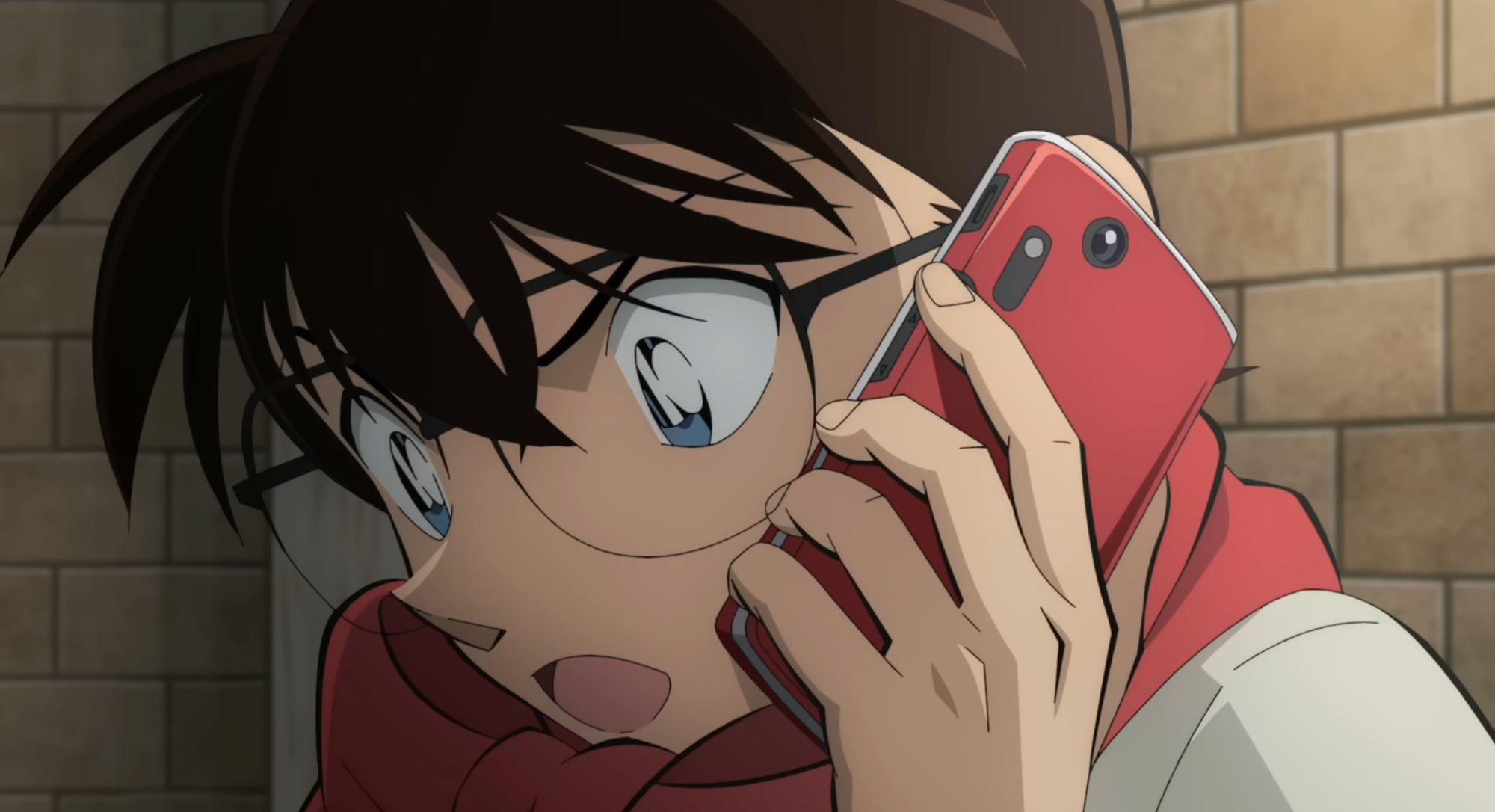 Conan Edogawa on the phone in Detective Conan: One-Eyed Flashback