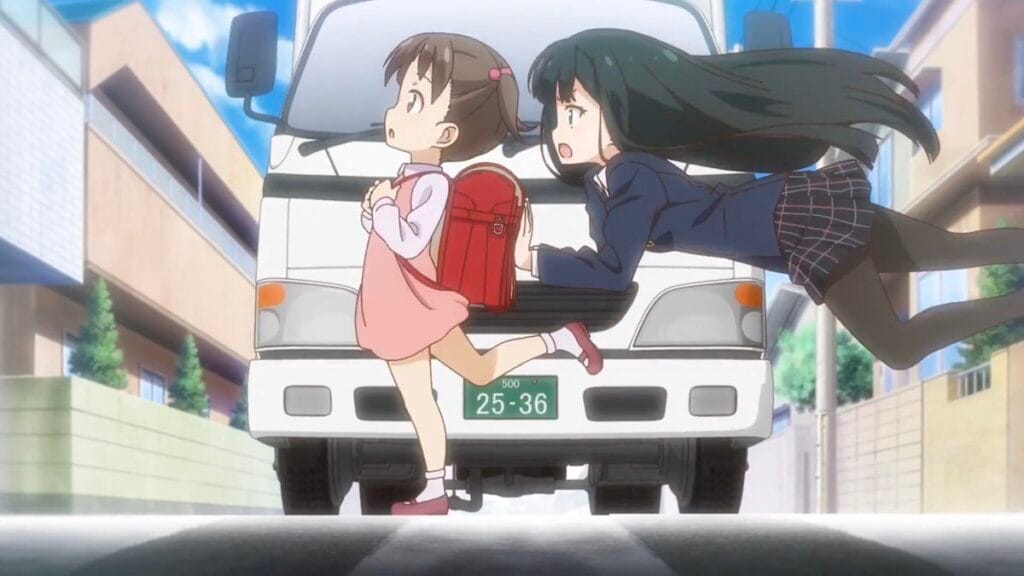 Girl saving another little girl from Truck-kun