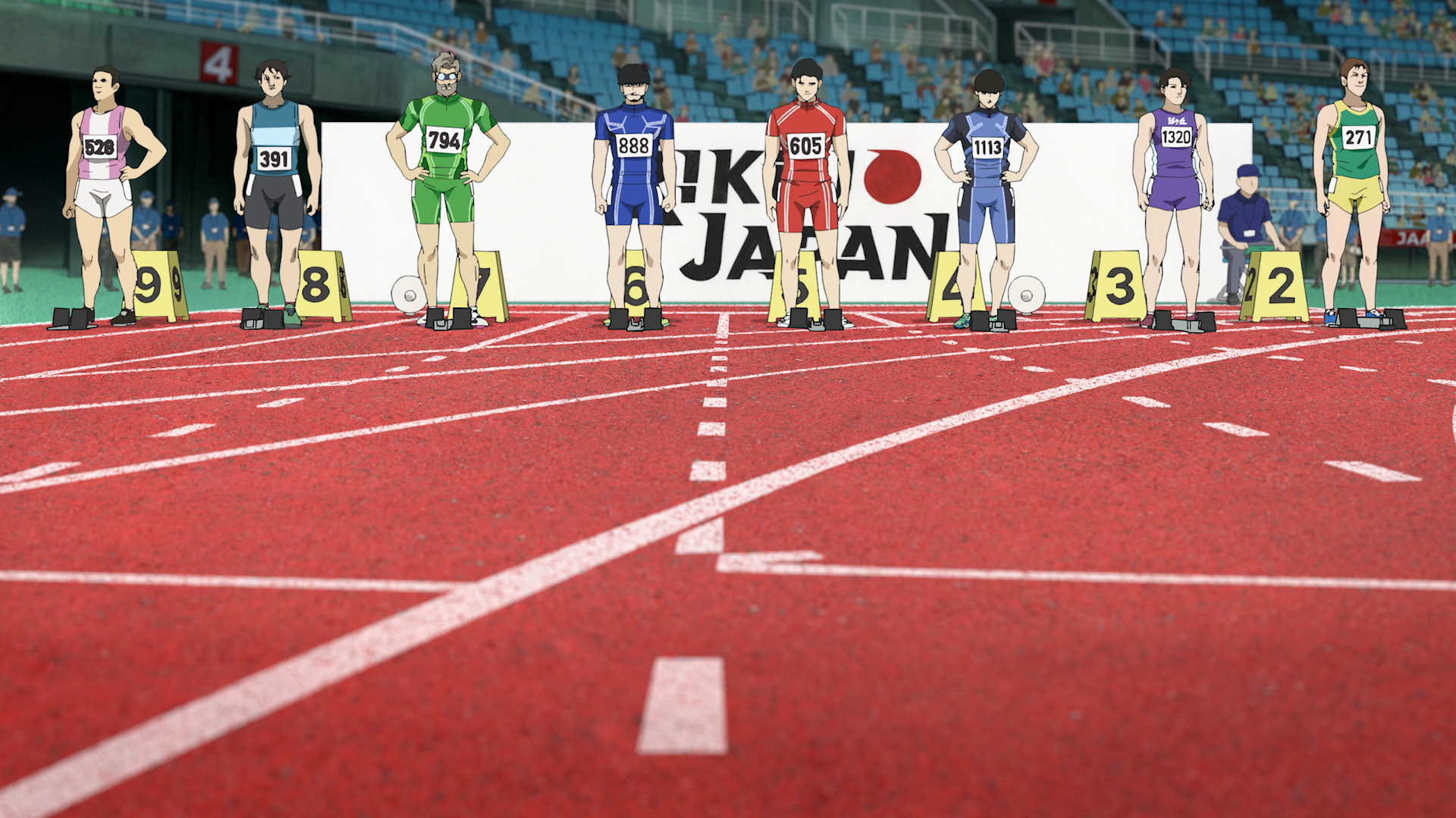 Racers lined up in 100 Meters