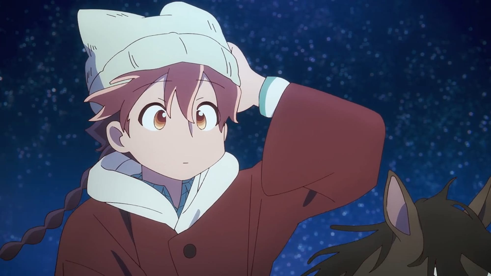 Apocalypse Hotel protagonist Yachiyo rides on a horse in the middle of night.