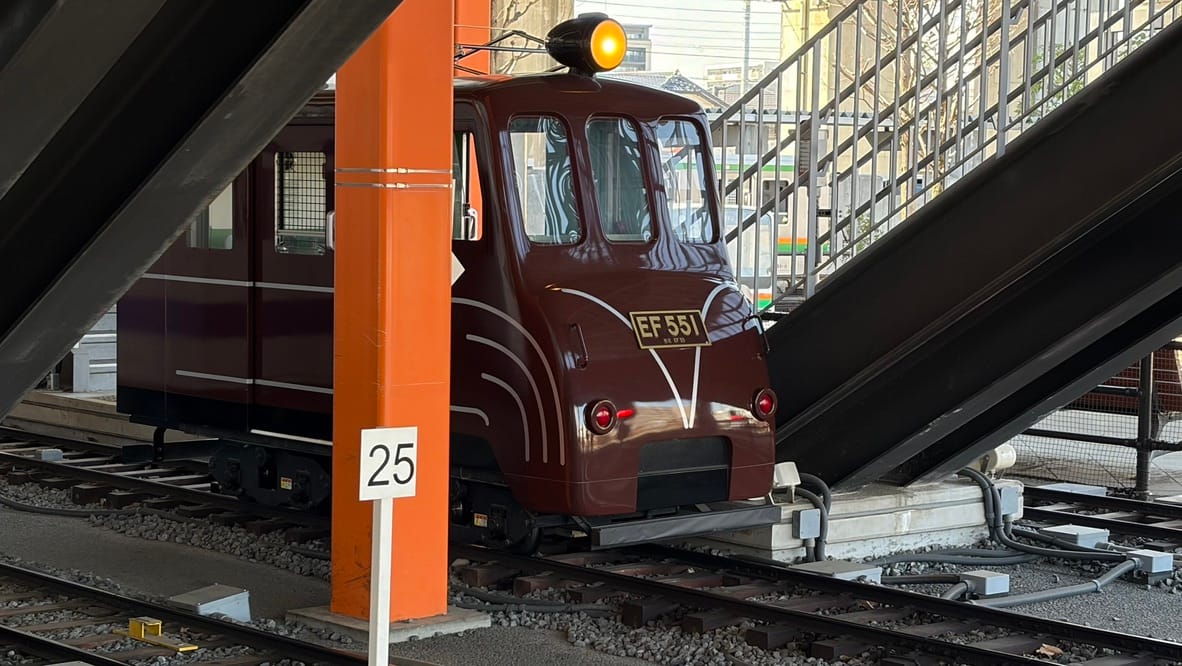 drivable mini-train at its platform