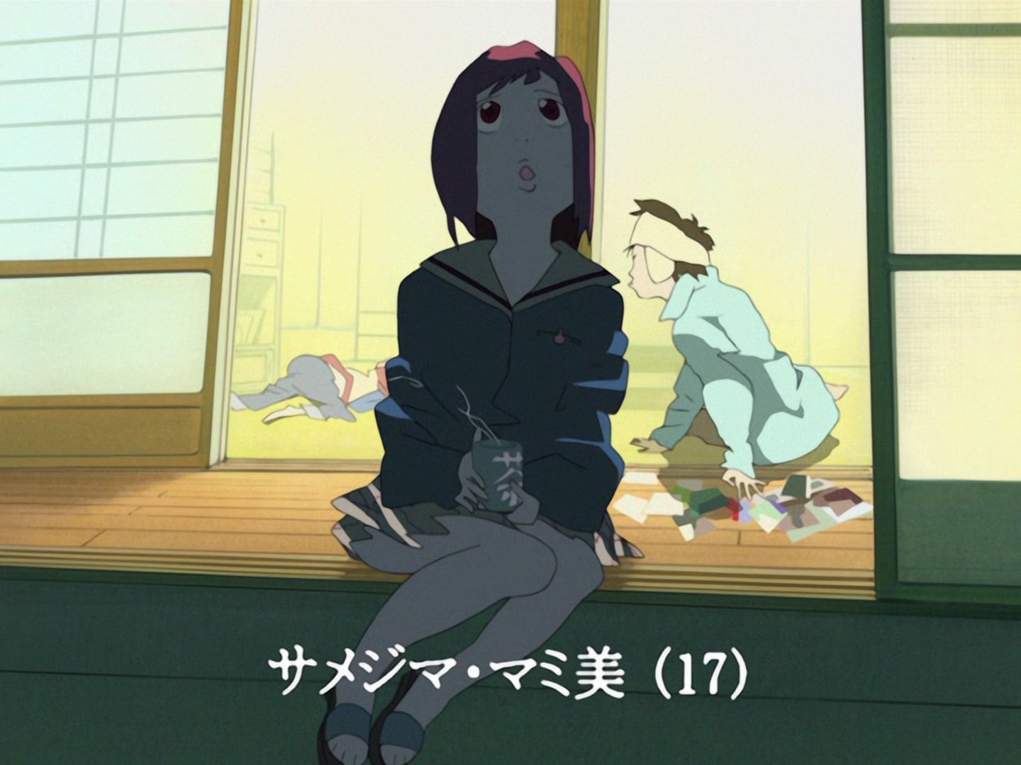 Ninamori and Naota sit on Naota's porch. They are drawn in a much looser style than typical for the series. A subtitle reads, "Mamimi Samejima (17)".