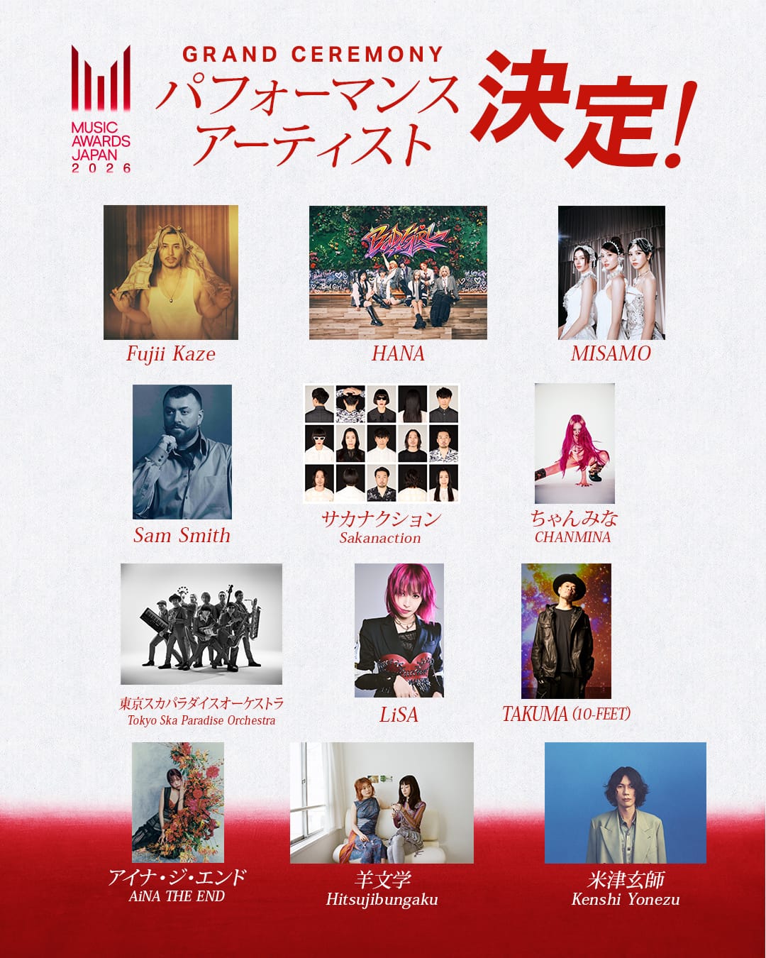 Music Awards Japan 2026 Grand Ceremony Performance Artists