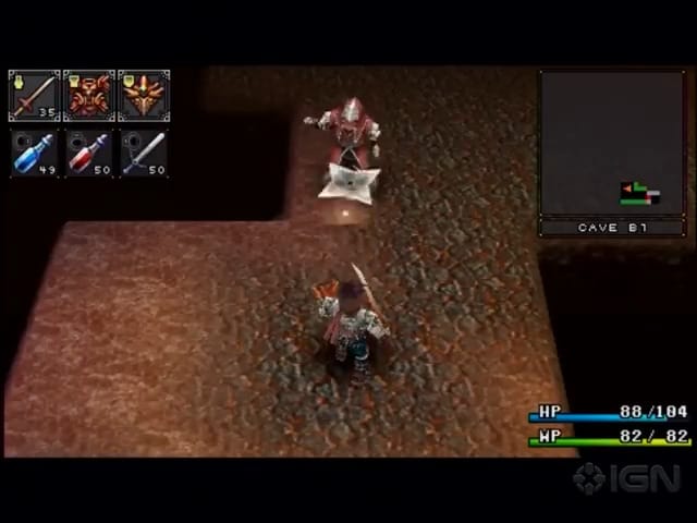 An enemy throws a shuriken at the player character of Brandish.