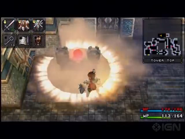The protagonist of Brandish is hit by an enemy shockwave.