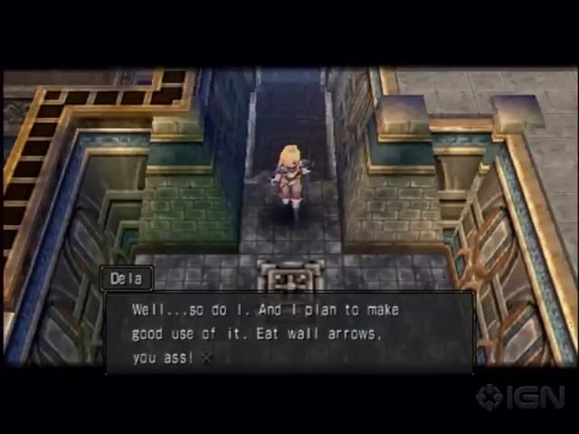 A blonde-haired woman, Dela, says, "Well...so do I. And I plan to make good use of it. Eat wall arrows, you ass!"