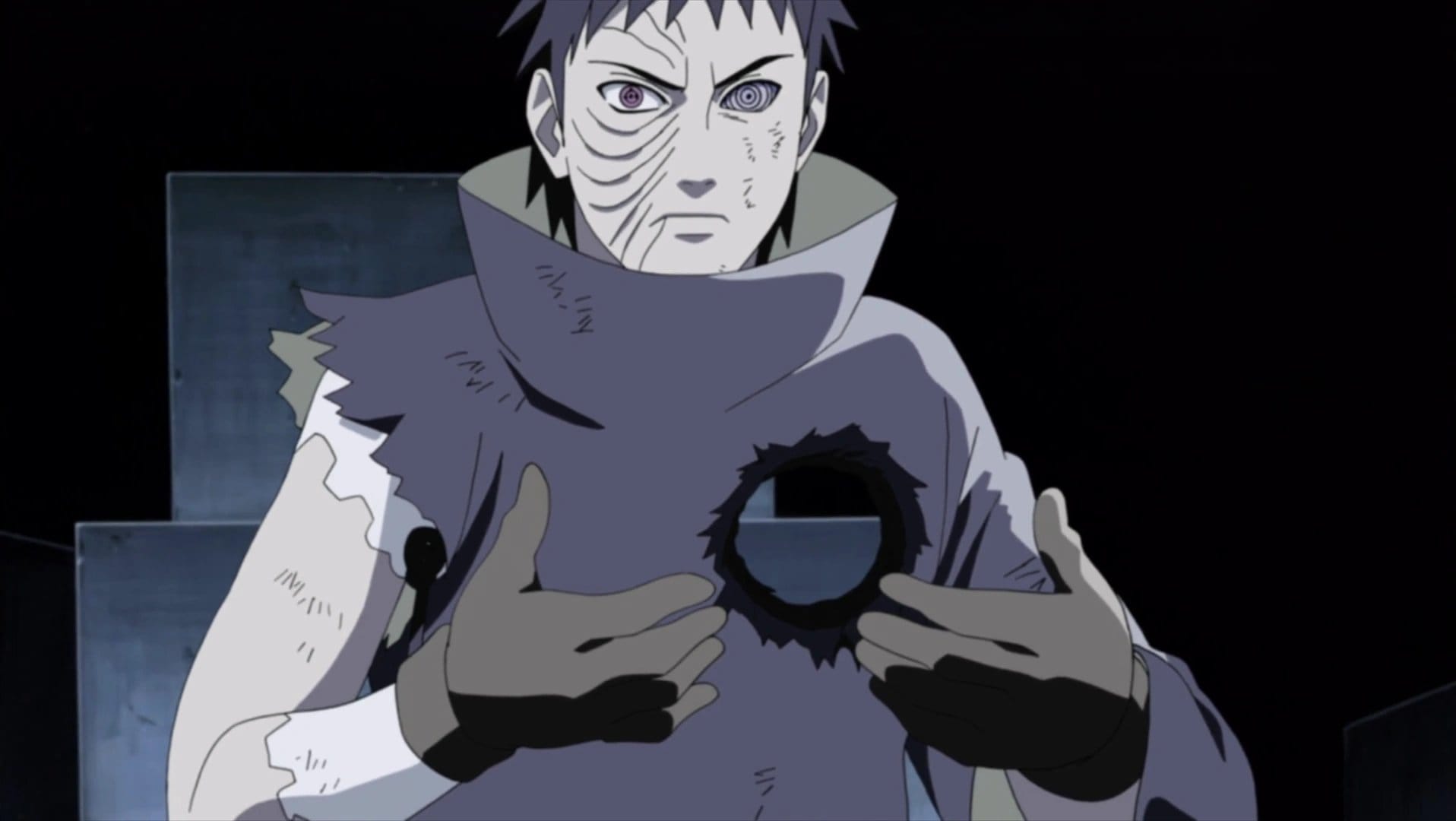 naruto shippuden obito shows a hole in his chest.