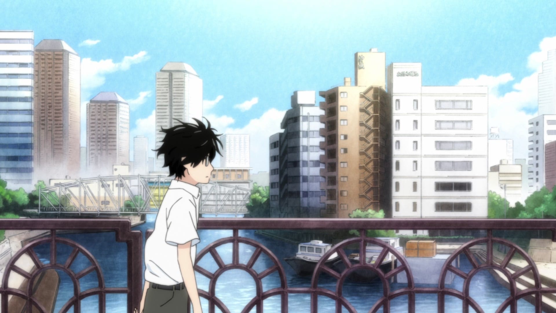 March comes in like a lion rei kiriyama walks along a river bank by himself.