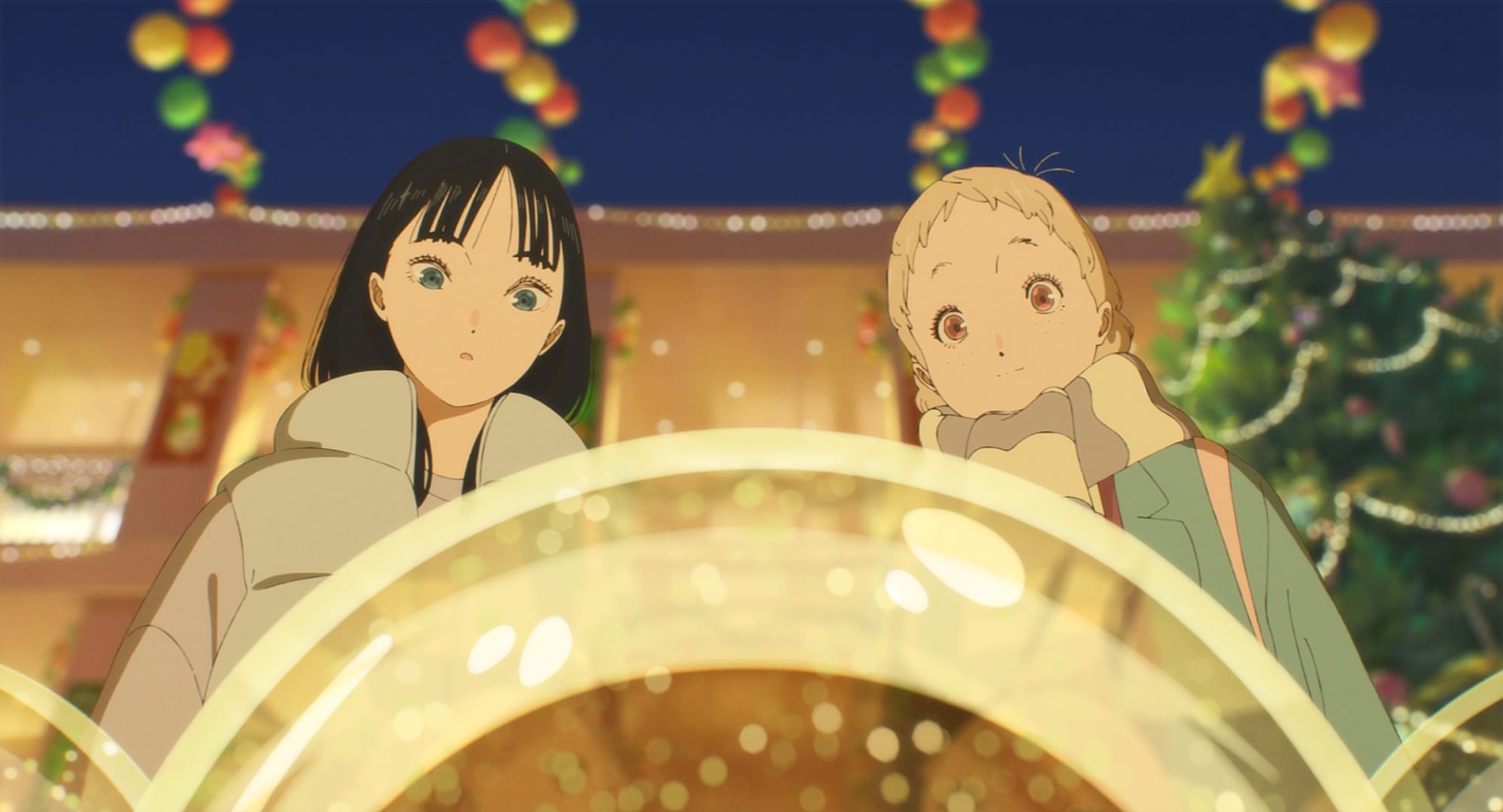 The colors within Kimi and Totsuko look down at a fixture during the winter holiday.