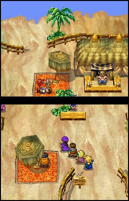 The hero, his friend and two children wander a desert town.