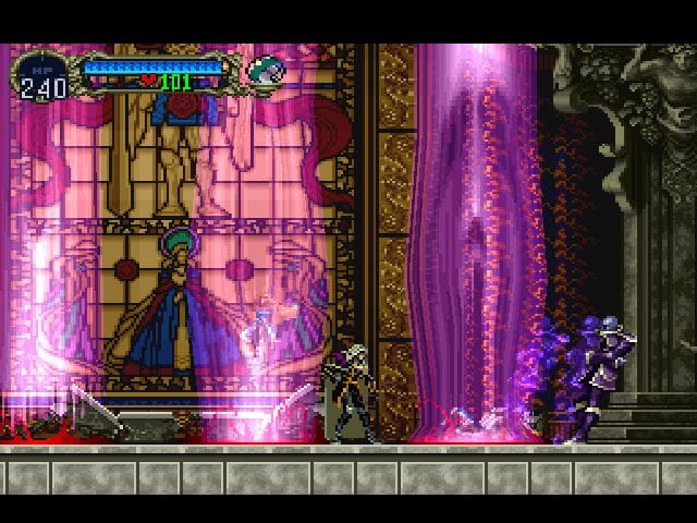 Alucard fights the boss Orlock, who is dashing away.